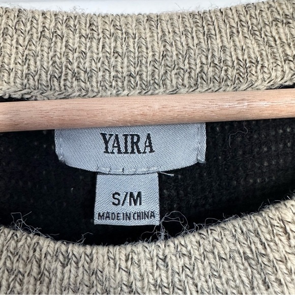 Yaira Black and Beige Patterned Knit Women's Sweater Poncho - Picture 3 of 6